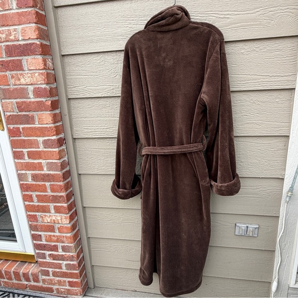 Restoration Hardware Plush Robe Unisex LG Brown Belted Fleece Soft Pockets Cozy - Picture 4 of 9